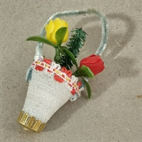glas blomsterkurv plastikblomter i hank chinille gammel julekugle tysk julepynt